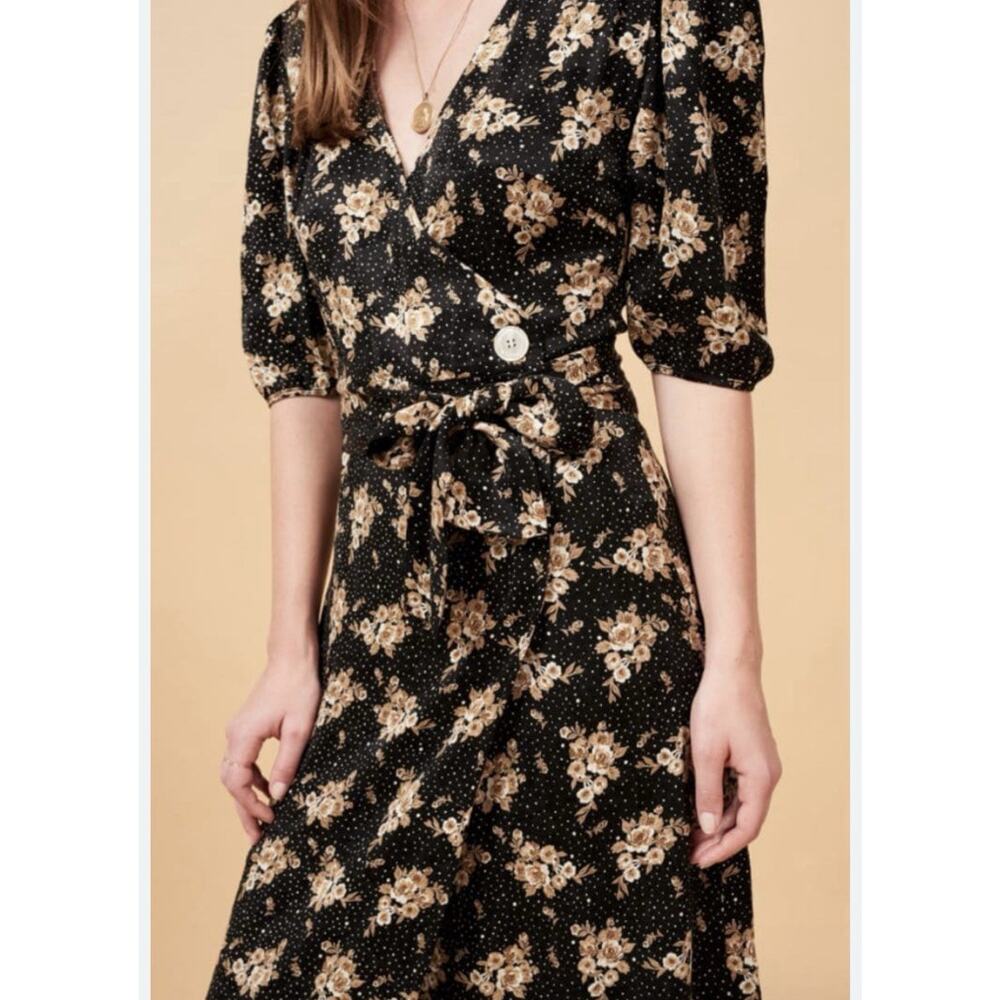 Rouje Black Floral Midi Wrap Dress
